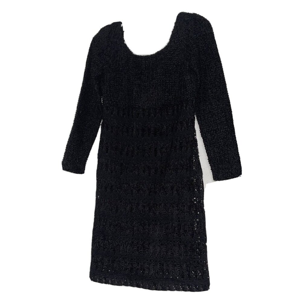 Vtg Jackie Bernard Sheath Dress Sz 4 Black Crochet Long Sleeve LBD Made In USA